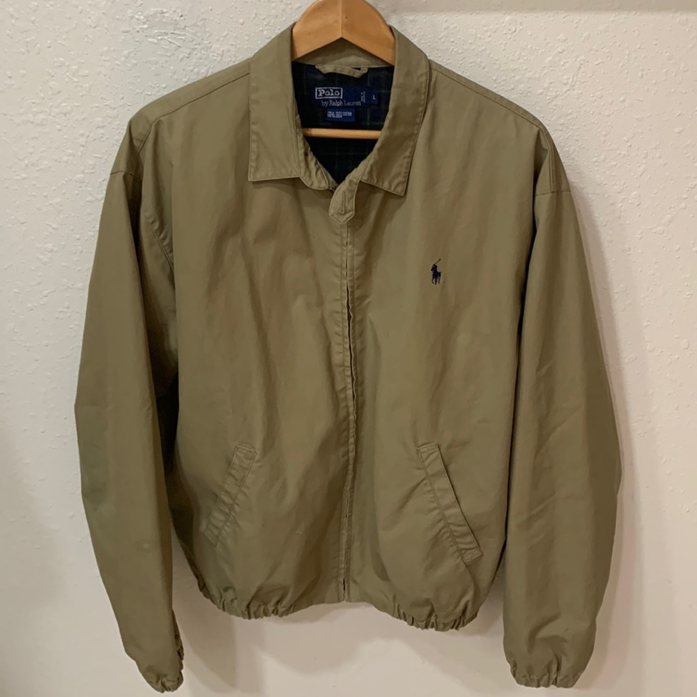 Vintage Polo khaki Bomber Style Jacket.  Medium shell weight 100% cotton Size L
